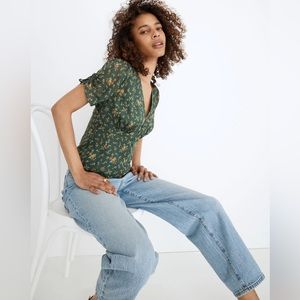 NWT Madewell Silk Evie Tie-Sleeve Top in Fresh Sprigs Size 6